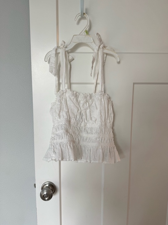 Forever 21 Tops - Forever 21 White Eyelet Smocked Tank with Tie Straps